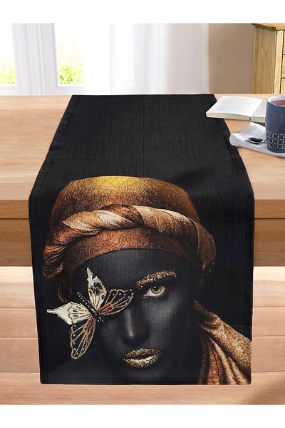 Realhomes Gold Black Women's Special Designed Decorative Stitched Raschel Knitted Runner