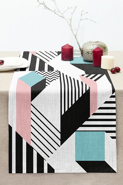 Realhomes Modern Geometric Shaped Digital Printed Stitched Raschel Knitted Runner