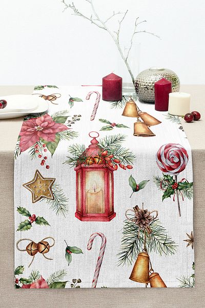 Realhomes Candlestick Design New Year Concept Digital Printed Modern Stitched Raschel Knitted Runner