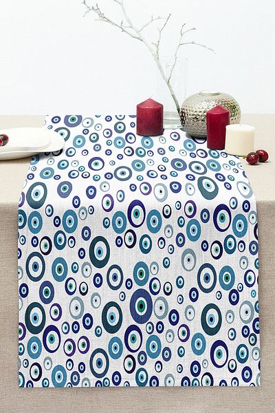 Realhomes Digital Printed Modern Stitched Raschel Knitted Runner with Evil Eye Bead Motif