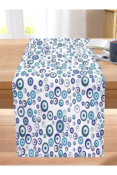 Realhomes Digital Printed Modern Stitched Raschel Knitted Runner with Evil Eye Bead Motif
