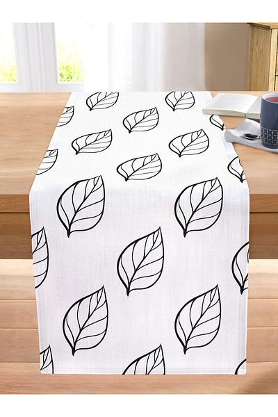 Realhomes Black and White Leaf Motif Modern Stitched Raschel Knitted Runner