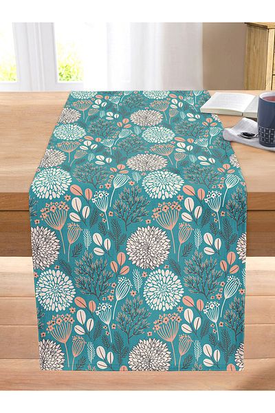 Realhomes Digital Printed Modern Stitched Raschel Knitted Runner with Leaf Pattern on Colorful Background