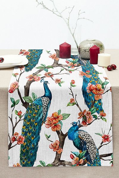 Realhomes Peacock Digital Printed Digital Stitched Raschel Knitted Runner
