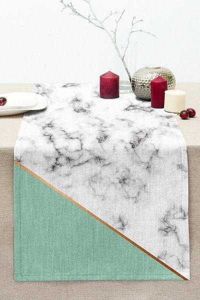 Realhomes Colorful Geometric Patterned Marble Motif Digital Printed Modern Stitched Raschel Knitted Runner