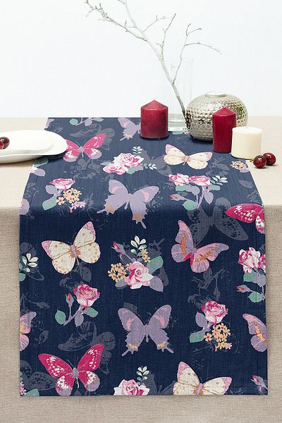 Realhomes Digital Printed Modern Stitched Raschel Knitted Runner with Butterfly Pattern on Colorful Background