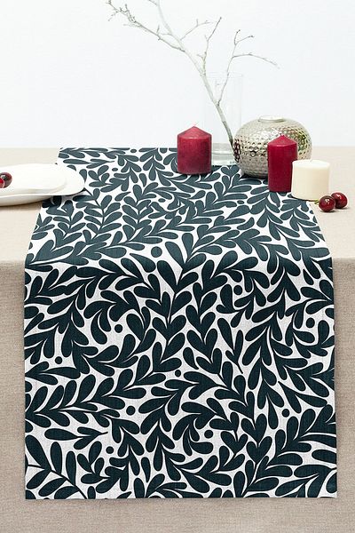 Realhomes Digital Printed Modern Stitched Raschel Knitted Runner with Green Leaf Motif