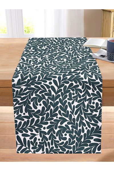 Realhomes Digital Printed Modern Stitched Raschel Knitted Runner with Green Leaf Motif