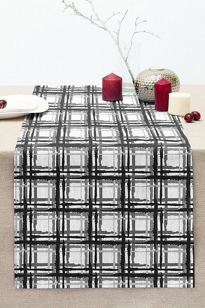 Realhomes Gray Toning Digital Printed Special Design Stitched Raschel Knitted Runner on Grid Floor