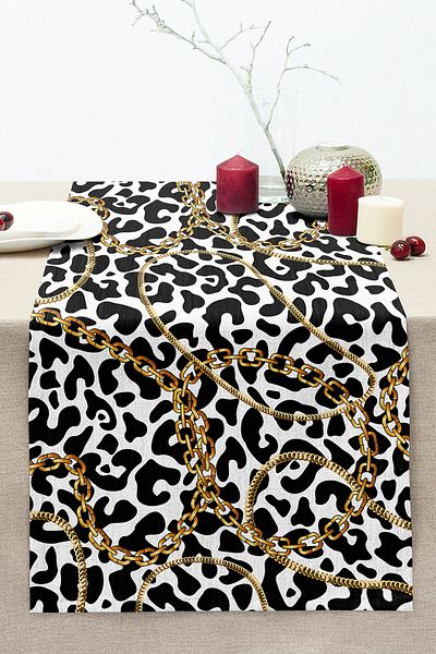 Realhomes Leopard Patterned Gold Detailed Special Design Modern Stitched Raschel Knitted Runner