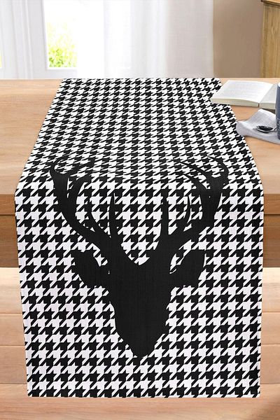 Realhomes Decorative Stitched Raschel Knitted Runner with Houndstooth and Deer Design