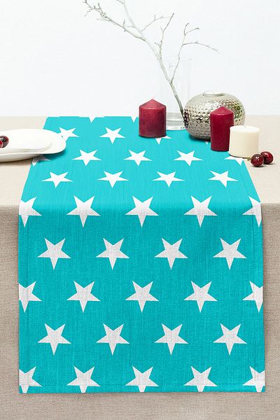Realhomes Modern Star Patterned Digital Printed Decorative Stitched Raschel Knitted Runner