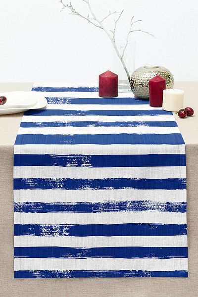 Realhomes Dark Blue Striped Motif Decorative Modern Stitched Raschel Knitted Runner