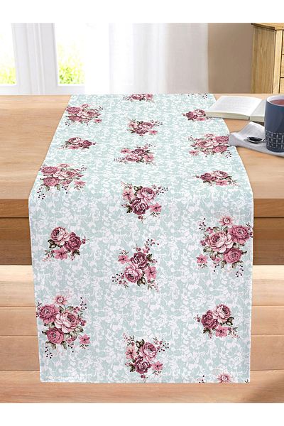 Realhomes Cherry Rotten Colored Rose Design Decorative Stitched Raschel Knitted Runner