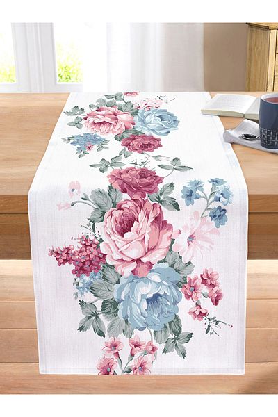 Realhomes Colorful Rose Themed Digital Printed Decorative Stitched Raschel Knitted Runner