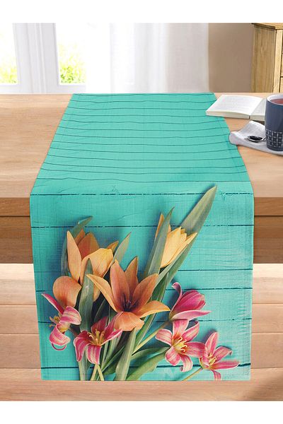 Realhomes Flower Themed Digital Printed Decorative Stitched Raschel Knitted Runner
