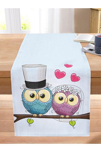 Realhomes Owl Patterned Digital Printed Decorative Stitched Raschel Knitted Runner