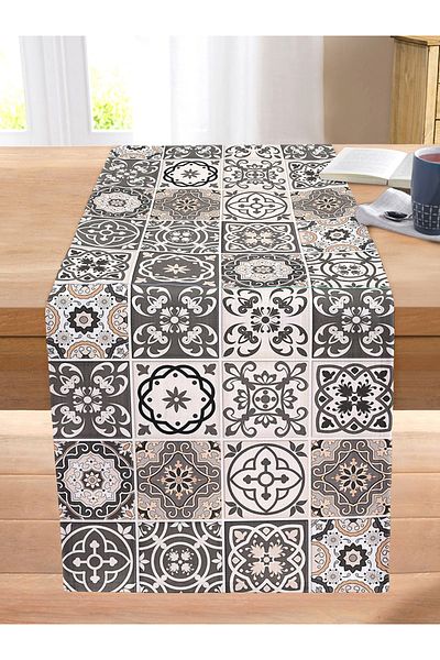 Realhomes Black Checkered Tile Motif Modern Stitched Raschel Knitted Runner