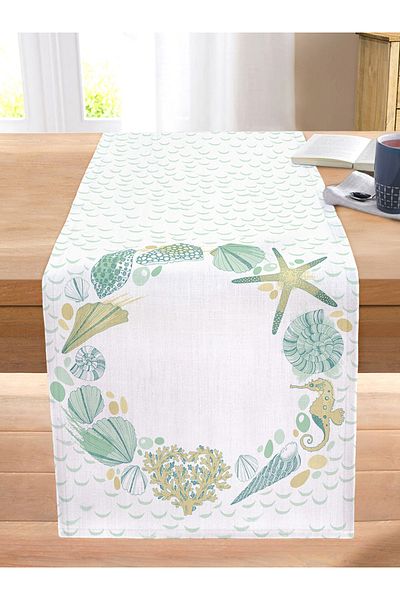 Realhomes Digital Printed Modern Stitched Raschel Knitted Runner with Starfish Pattern on White Background