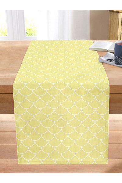 Realhomes Yellow Geometric Sequin Patterned Digital Printed Decorative Stitched Raschel Knitted Runner