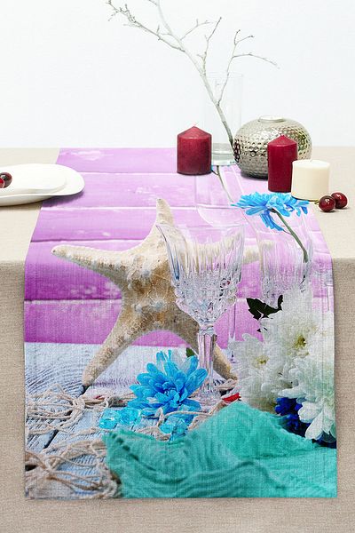 Realhomes Special Design Starfish Motif Digital Printed Modern Stitched Raschel Knitted Runner