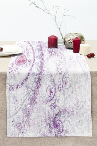 Realhomes Purple Motif on White Background Special Design Digital Printed Modern Stitched Raschel Knitted Runner