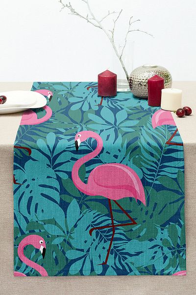 Realhomes Flamingo Patterned Digital Printed Stitched Raschel Knitted Runner