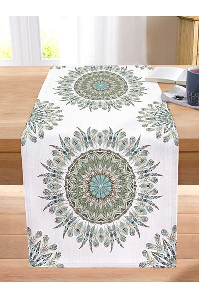 Realhomes Modern Damask Patterned Digital Printed Decorative Stitched Raschel Knitted Runner