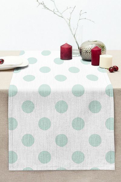 Realhomes Light Blue Polka Dot Digital Printed Modern Stitched Raschel Knitted Runner