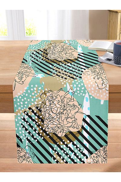 Realhomes Digital Printed Modern Stitched Raschel Knitted Runner with Onedraw Drawing on Colorful Background