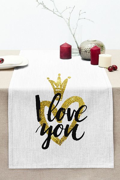 Realhomes I Love You Motif Digital Printed Stitched Raschel Knitted Runner