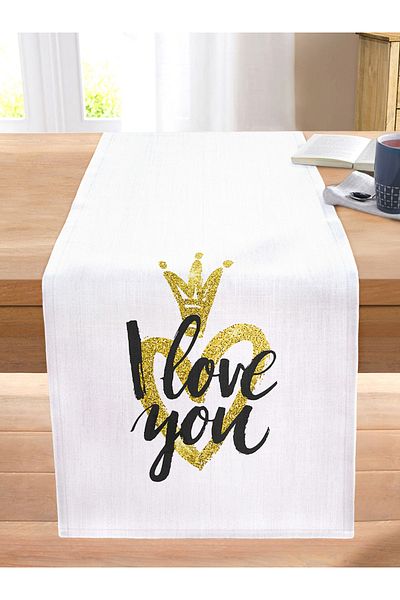 Realhomes I Love You Motif Digital Printed Stitched Raschel Knitted Runner