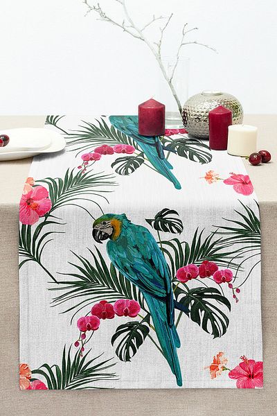 Realhomes Blue Parrot Digital Printed Stitched Raschel Knitted Runner