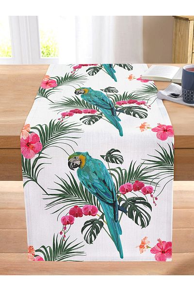 Realhomes Blue Parrot Digital Printed Stitched Raschel Knitted Runner
