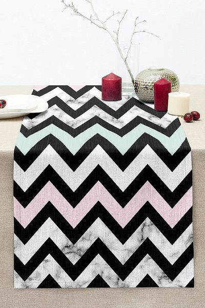 Realhomes Pink Blue Geometric Marble Background Digital Printed Stitched Raschel Knitted Runner