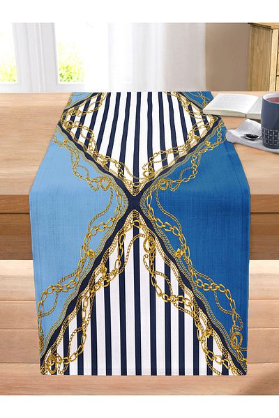 Realhomes Chain And Geometric Patterned Special Design Digital Printed Modern Stitched Raschel Knitted Runner