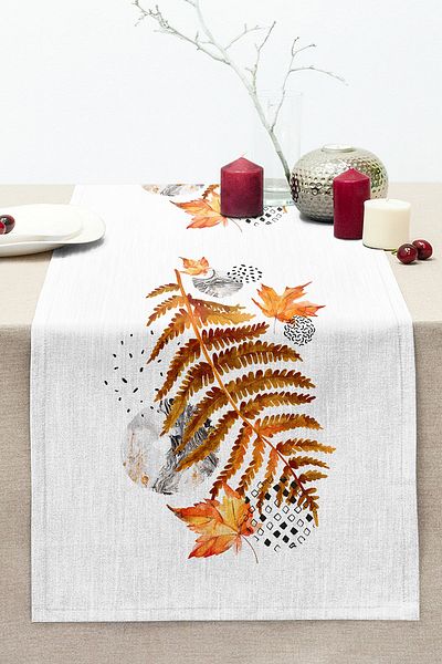 Realhomes Gold Detailed Tropical Leaf Motif Stitched Raschel Knitted Runner