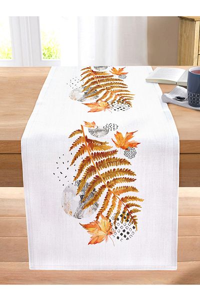 Realhomes Gold Detailed Tropical Leaf Motif Stitched Raschel Knitted Runner