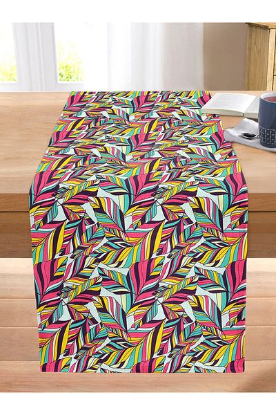Realhomes Colorful Tropical Leaf Design Digital Printed Stitched Raschel Knitted Runner