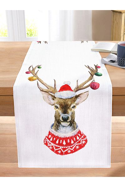Realhomes Modern Deer Pattern Digital Printed Stitched Raschel Knitted Runner