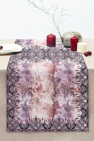 Realhomes Abstract Ethnic Flower Patterned Special Design Digital Printed Modern Stitched Raschel Knitted Runner