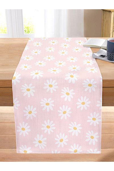 Realhomes Pink Background Daisy Design Digital Printed Decorative Stitched Raschel Knitted Runner