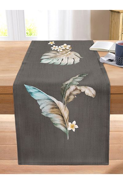 Realhomes Digital Printed Modern Stitched Raschel Knitted Runner with Leaf Pattern on Colorful Background
