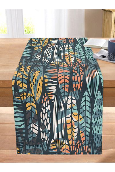 Realhomes Digital Printed Modern Stitched Raschel Knitted Runner with Leaf Pattern on Black Background