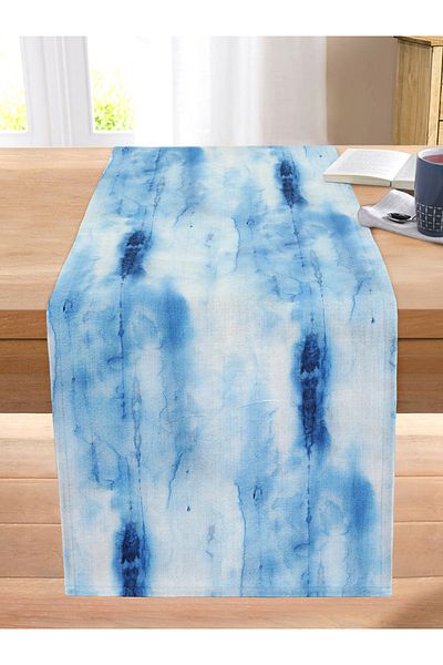 Realhomes Blue Colored Marbling Patterned Digital Printed Modern Stitched Raschel Knitted Runner