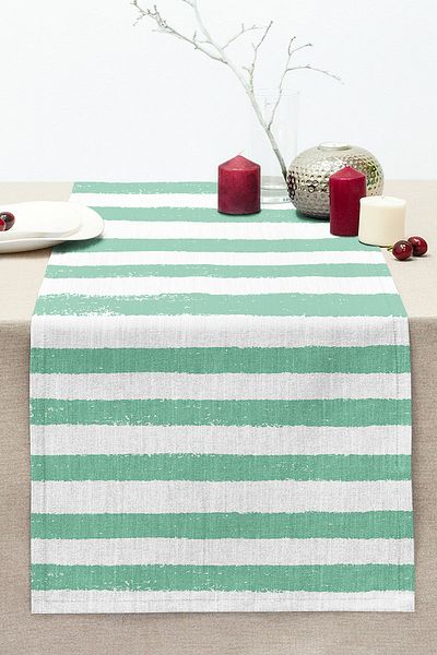 Realhomes Water Green Striped Digital Printed Modern Stitched Raschel Knitted Runner