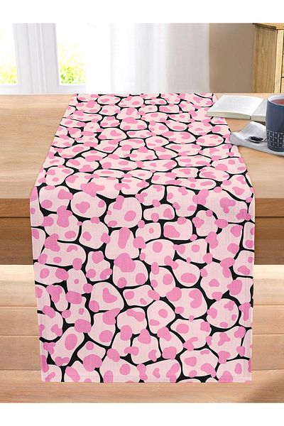 Realhomes Pink Colored Polka Dot Patterned Digital Printed Modern Stitched Raschel Knitted Runner on Black Background