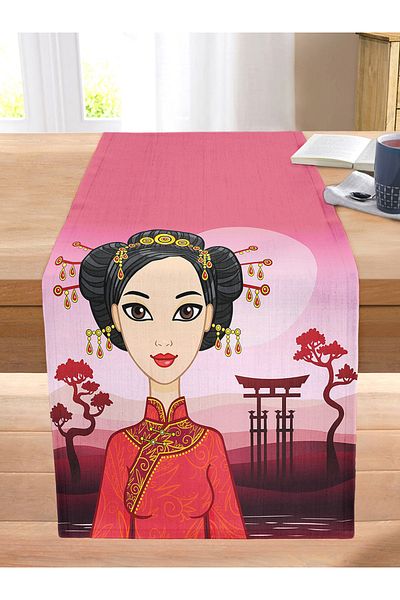 Realhomes Specially Designed Far East Motif Digital Printed Modern Stitched Raschel Knitted Runner