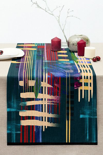 Realhomes Oil Paint Abstract Patterned Special Design Digital Printed Modern Stitched Raschel Knitted Runner
