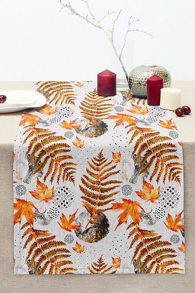 Realhomes Dried Leaf Digital Printed Decorative Stitched Rahel Knitted Runner on Marble Floor